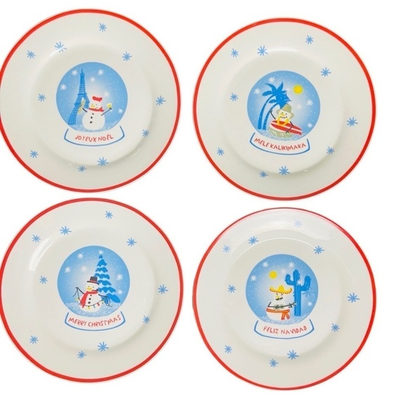 Sur La Table Christmas Snowman Dessert Plates 7.5" Set of 4 Holiday - Picture 2 of 12